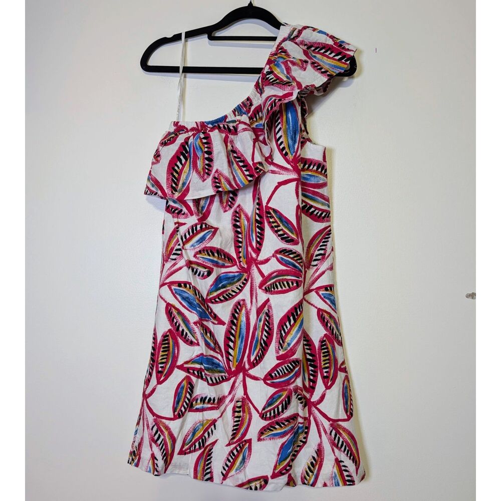 J. Crew One Shoulder Linen Dress XS Floral Resort Coastal Chic Summer Vacation - Picture 4 of 9